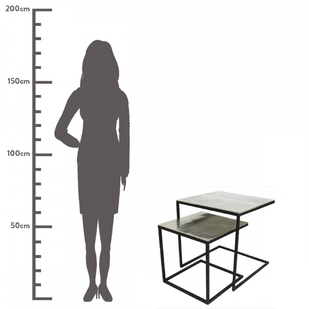 Τραπεζάκι ArteLibre Ασημί Αλουμίνιο 50x50x50cm Σετ 2Τμχ