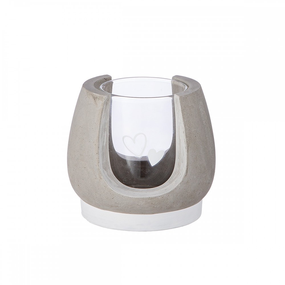 Φανάρι Καταιγίδας Bulbous "Hearts" Καρδιά Motif Cement Γυάλινο Γκρι PU H. 9 cm D. 10 cm