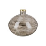 Βάζο Bulbous "Stripes" Striped Μέταλλο Brown PU H. 20 cm D. 20 cm