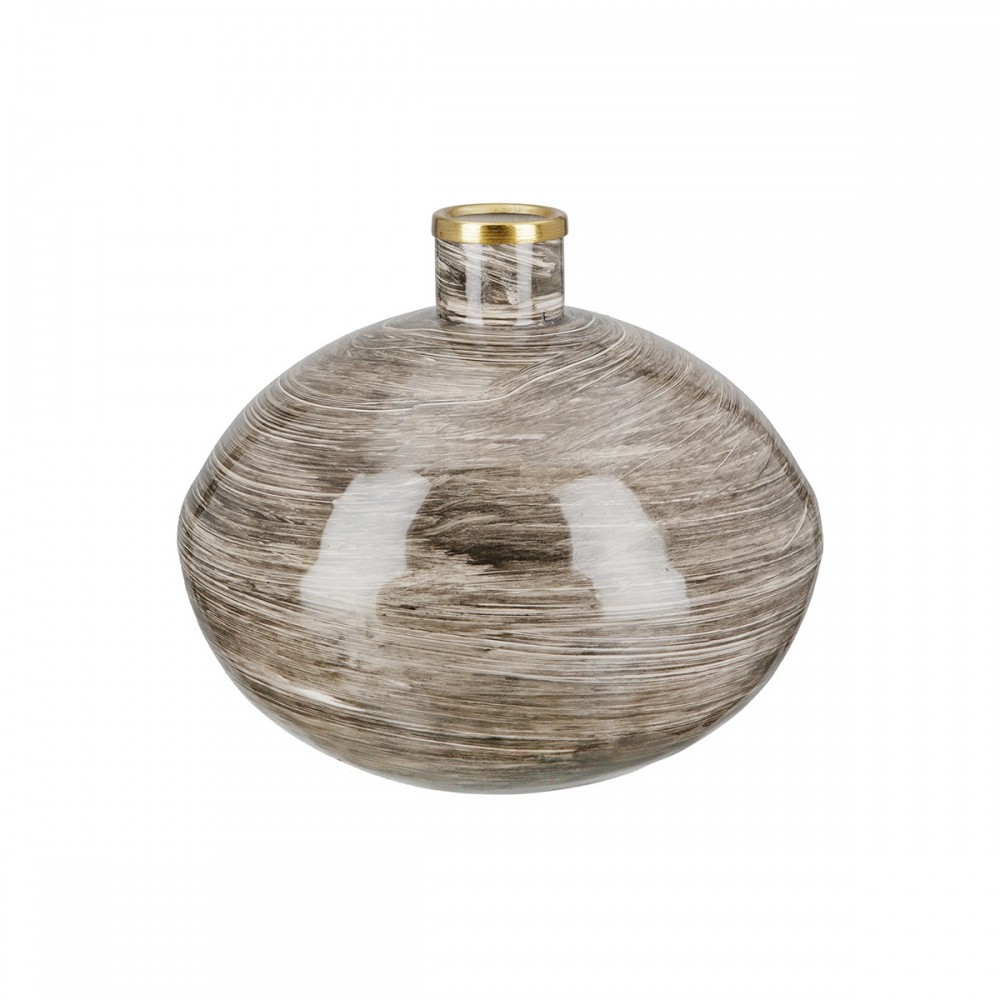 Βάζο Bulbous "Stripes" Striped Μέταλλο Brown PU H. 20 cm D. 20 cm
