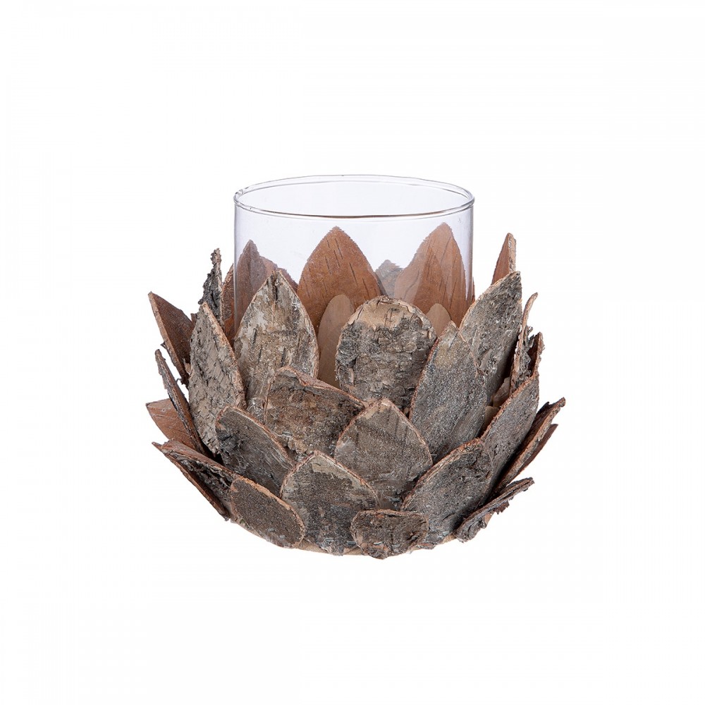 Φανάρι Καταιγίδας Tenon "Cone" Ξύλο Ecru PU H. 17 cm D. 21 cm