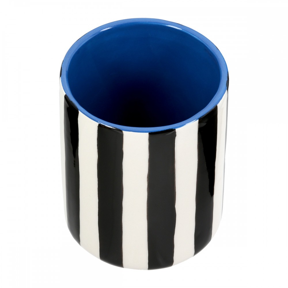 Βάζο Ριγέ Κεραμικό Μαύρο Λευκό D10X13Cm D10X13Cm