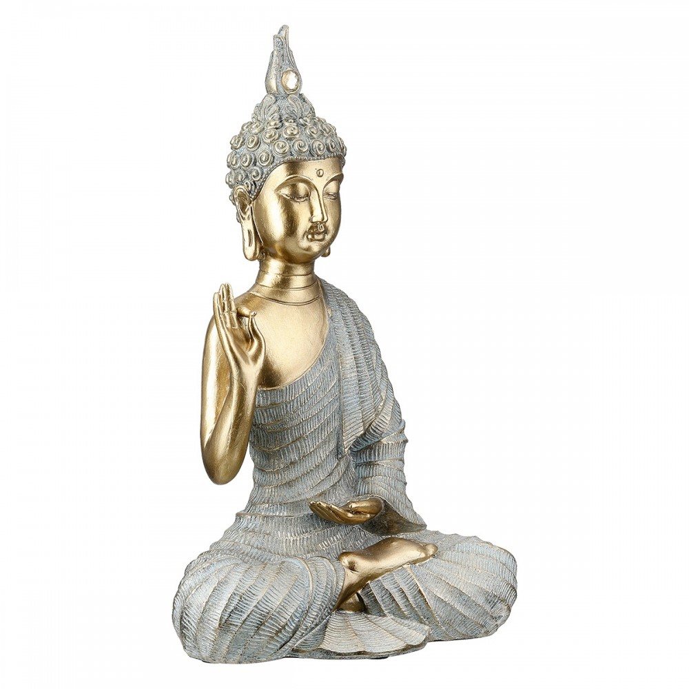 Φιγούρα Buddha Συνθετική Ρητίνη Γκρι Χρυσό Χρώμα 16X8X25Cm 16X8X25Cm