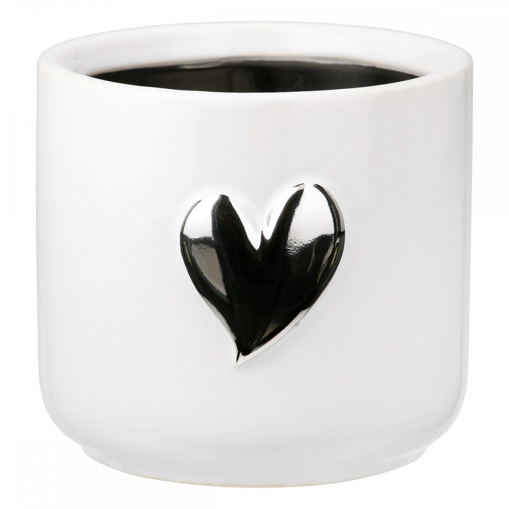Planter Heart Motif Κεραμικό Λευκό D8X9Cm D8X9Cm