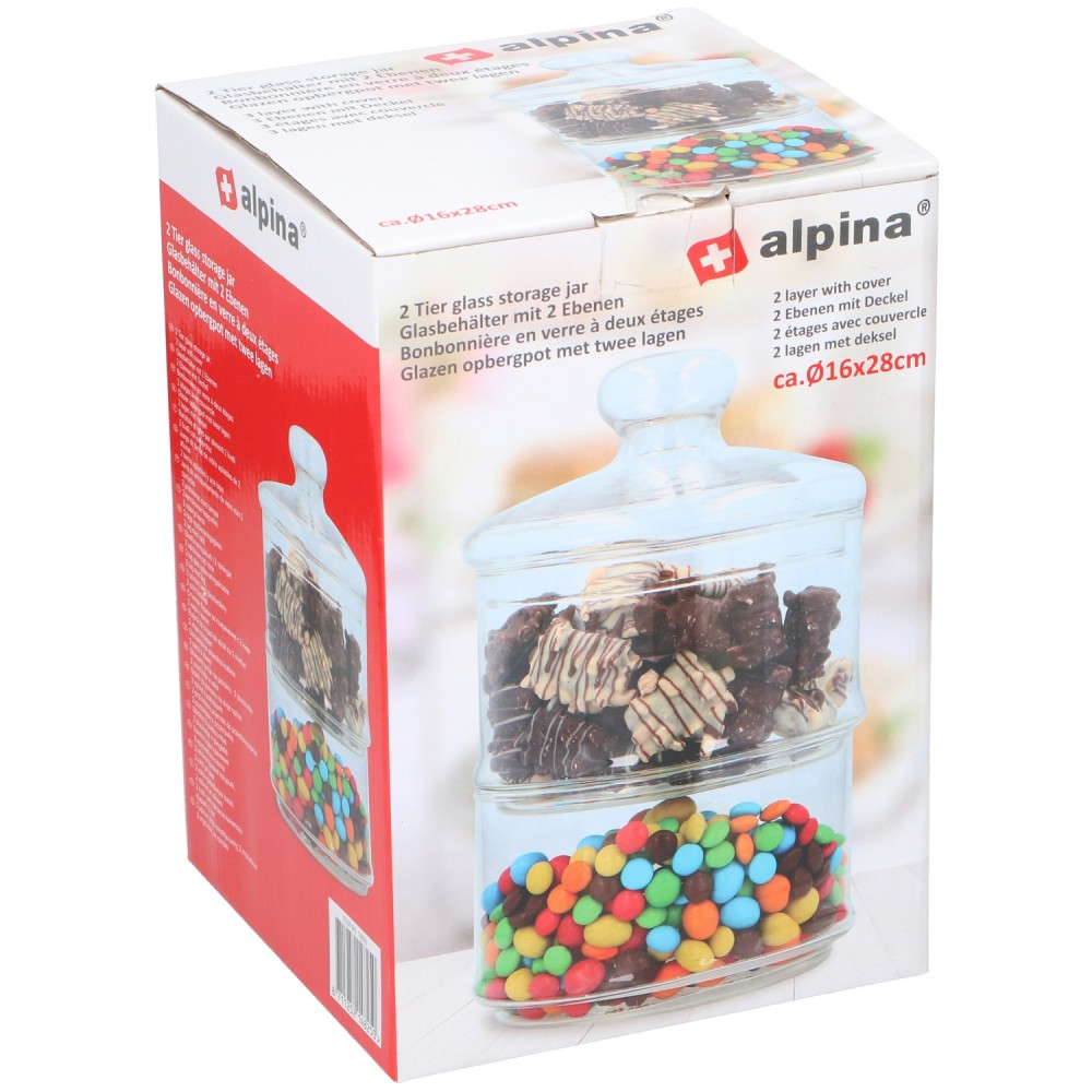 Γυάλινο Βάζο Αποθήκευσης 2 Επιπέδων 16x28cm ALPINA