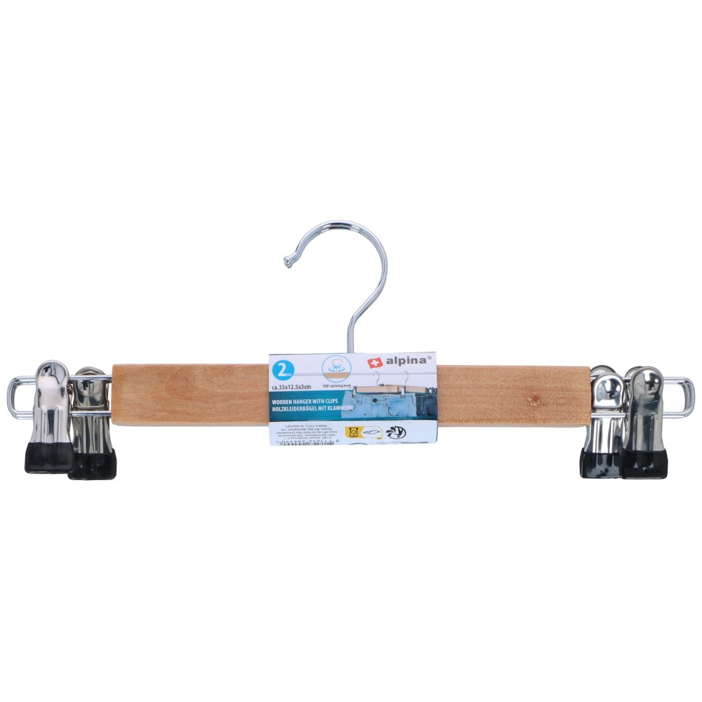 Ξύλινη Κρεμάστρα με Κλιπ 33x12.5x3cm 2Τμχ
