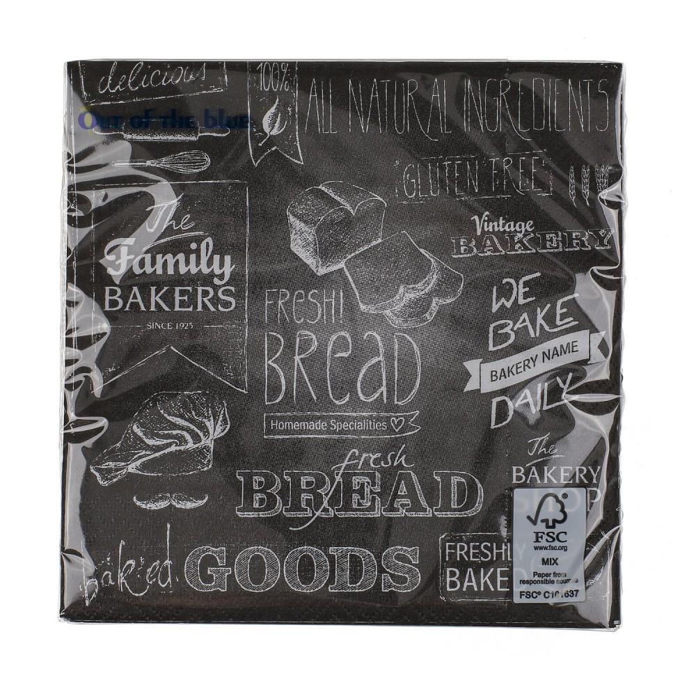 Χαρτοπετσέτες 'Urban Bakery' Τρίφυλλες Μαύρο 33x33cm Σετ 20Τμχ