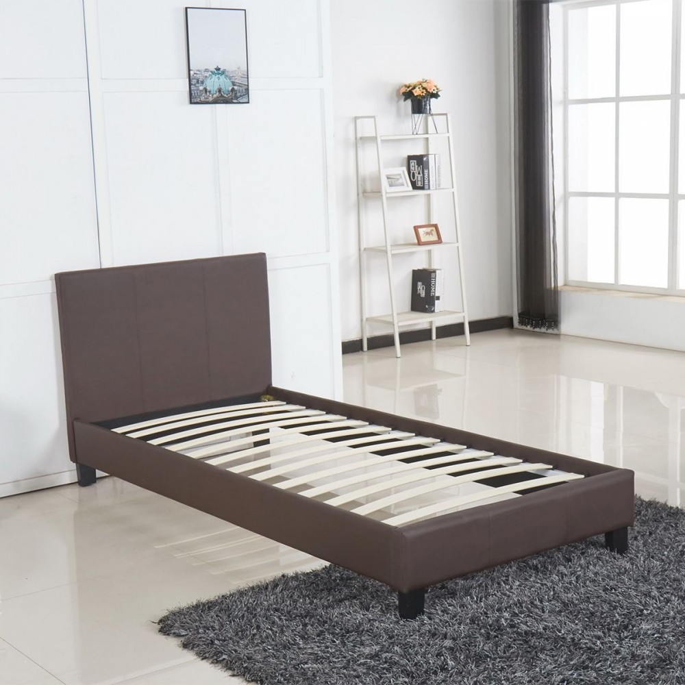 Κρεβάτι ArteLibre AZALEA Σκούρο Καφέ PU 213x101x88cm (Στρώμα 90x200cm)