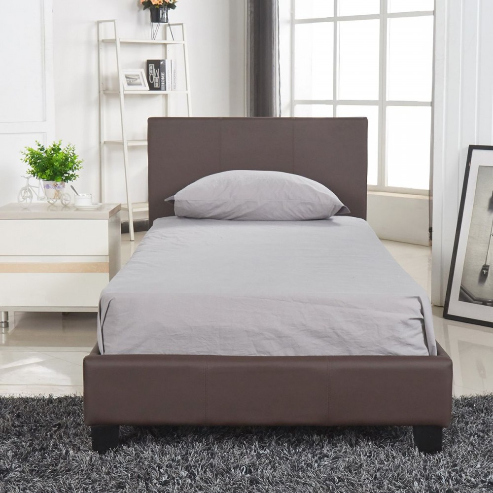Κρεβάτι ArteLibre AZALEA Σκούρο Καφέ PU 213x101x88cm (Στρώμα 90x200cm)