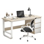 Γραφείο ArteLibre MERGELLUS Φυσικό/Λευκό MDF/Μέταλλο 120x50x74cm