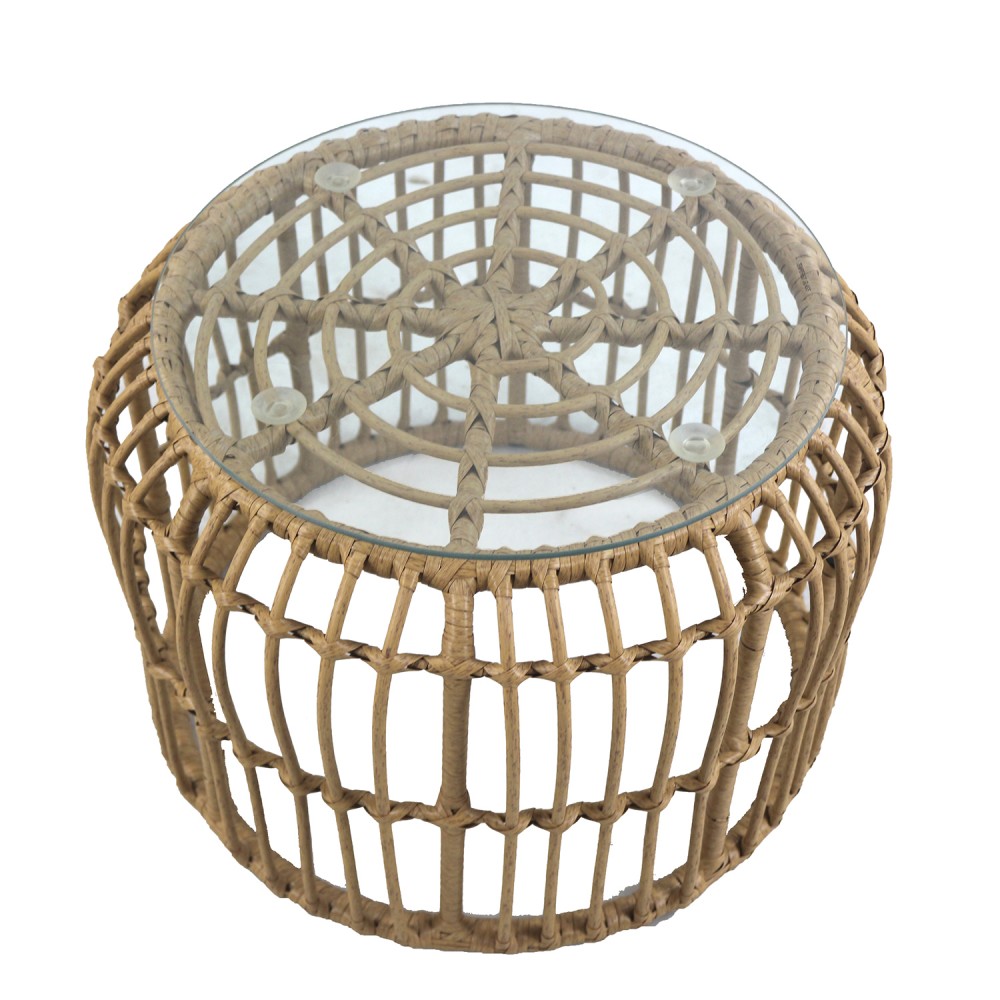 Τραπεζάκι Κήπου ArteLibre ALBIUS Φυσικό Rattan/Μέταλλο/Γυαλί Φ50x35cm