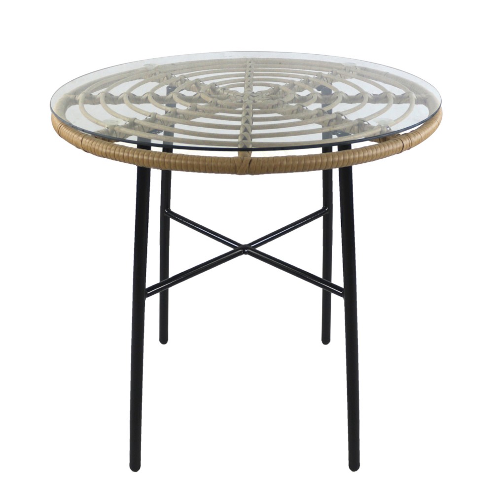 Τραπέζι Κήπου ArteLibre APPIUS Φυσικό/Μαύρο Μέταλλο/Rattan/Γυαλί 70x70x74cm