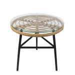 Τραπέζι Κήπου ArteLibre ARELLIUS Φυσικό/Μαύρο Μέταλλο/Rattan/Γυαλί 45x45x46cm