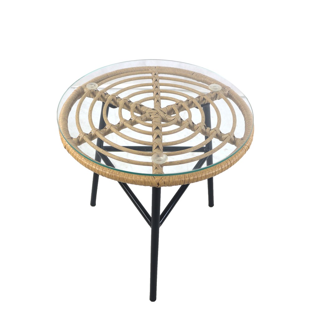Τραπέζι Κήπου ArteLibre ARELLIUS Φυσικό/Μαύρο Μέταλλο/Rattan/Γυαλί 45x45x46cm