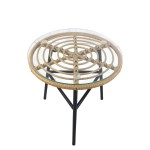 Τραπέζι Κήπου ArteLibre ARELLIUS Φυσικό/Μαύρο Μέταλλο/Rattan/Γυαλί 45x45x46cm