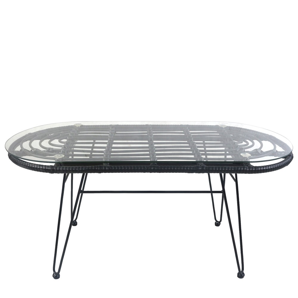 Τραπέζι Κήπου ArteLibre ARRIUS Μαύρο Μέταλλο/Rattan/Γυαλί 100x45x46cm