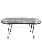 Τραπέζι Κήπου ArteLibre ARRIUS Μαύρο Μέταλλο/Rattan/Γυαλί 100x45x46cm