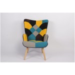 Πολυθρόνα ArteLibre BRIAR Κίτρινο/Μπλε Patchwork Ύφασμα/Ξύλο 73x69x96cm