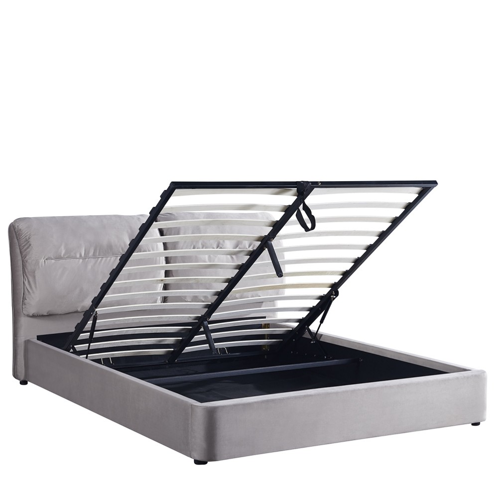 Κρεβάτι Διπλό ArteLibre ACAENA Γκρι Βελούδο 224x182.5x97cm (Στρώμα 160x200cm)