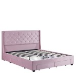 Κρεβάτι Διπλό ArteLibre ANNONA Ανοιχτό Ροζ Βελούδο 217x175x117.5cm (Στρώμα 160x200cm)
