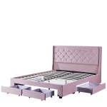 Κρεβάτι Διπλό ArteLibre ANNONA Ανοιχτό Ροζ Βελούδο 217x175x117.5cm (Στρώμα 160x200cm)