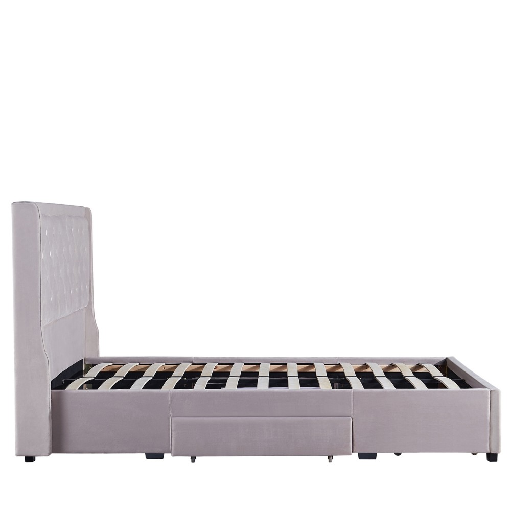 Κρεβάτι Διπλό ArteLibre ANNONA Ivory Βελούδο 217x175x117.5cm (Στρώμα 160x200cm)