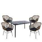 Σετ Τραπεζαρία Κήπου ArteLibre ANNIUS Μαύρο Μέταλλο/Rattan/Γυαλί Με 4 Καρέκλες 14990366