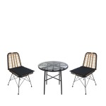 Σετ Τραπεζαρία Κήπου ArteLibre APPIUS Μαύρο Μέταλλο/Rattan/Γυαλί Με 2 Καρέκλες 14990376