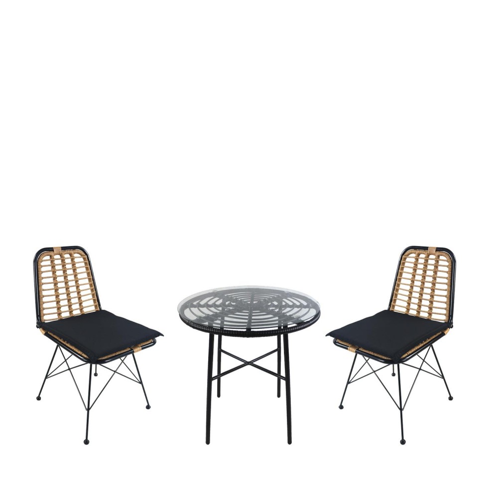 Σετ Τραπεζαρία Κήπου ArteLibre APPIUS Μαύρο Μέταλλο/Rattan/Γυαλί Με 2 Καρέκλες 14990376
