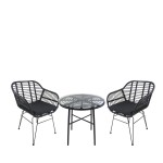 Σετ Τραπεζαρία Κήπου ArteLibre APPIUS Μαύρο Μέταλλο/Rattan/Γυαλί Με 2 Καρέκλες 14990382