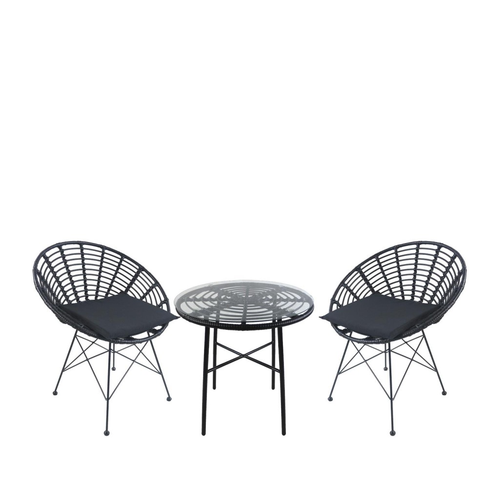 Σετ Τραπεζαρία Κήπου ArteLibre APPIUS Μαύρο Μέταλλο/Rattan/Γυαλί Με 2 Καρέκλες 14990388