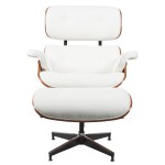 Πολυθρόνα Relax ArteLibre MIREN Με Υποπόδιο Λευκό/Καφέ Ξύλο/PU 82x92x78cm