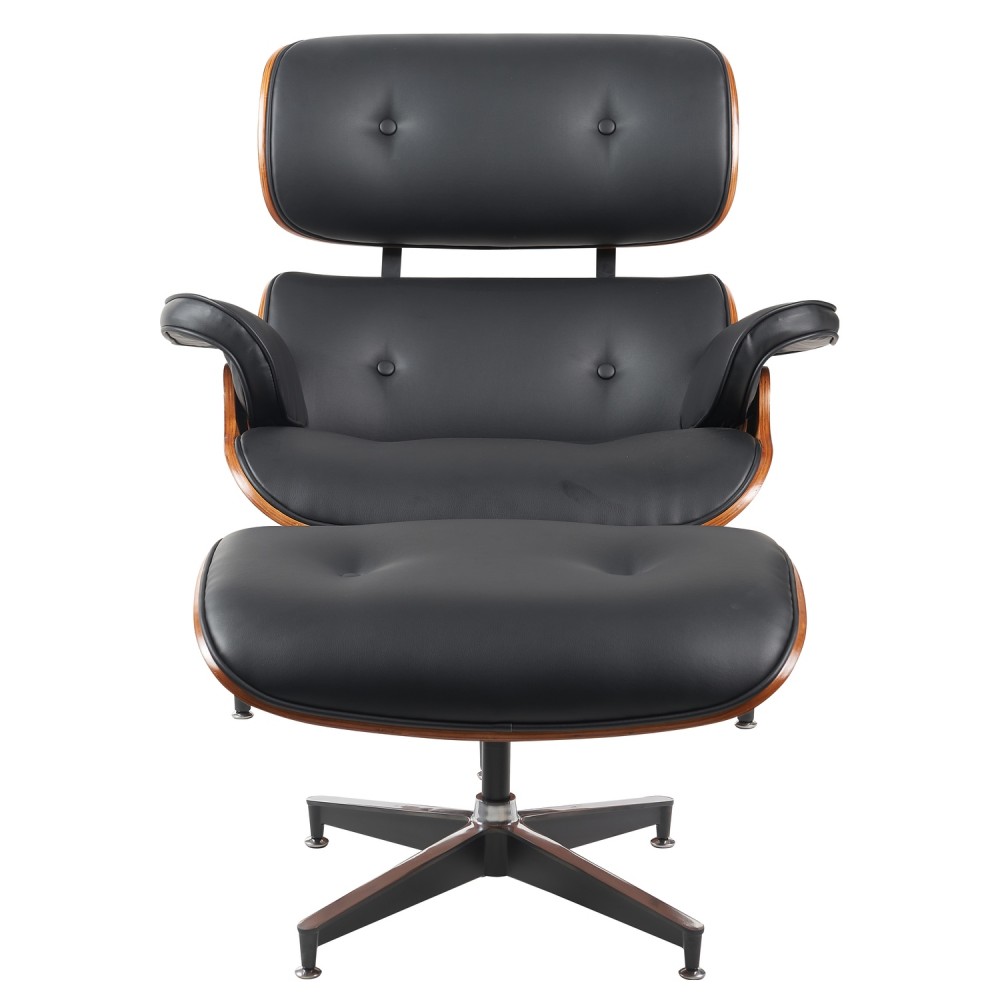 Πολυθρόνα Relax ArteLibre MIREN Με Υποπόδιο Μαύρο/Καφέ Ξύλο/PU 82x92x78cm
