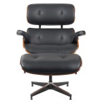 Πολυθρόνα Relax ArteLibre MIREN Με Υποπόδιο Μαύρο/Καφέ Ξύλο/PU 82x92x78cm