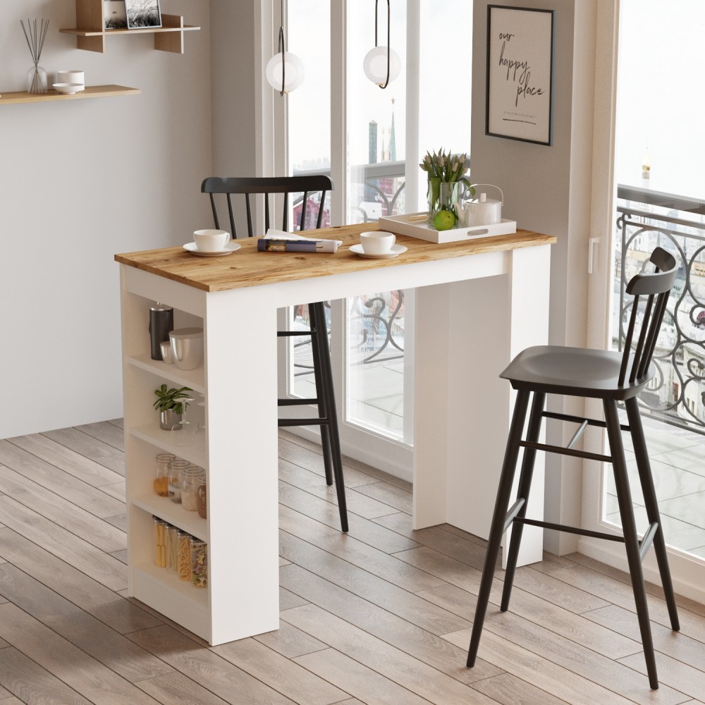 Τραπέζι Bar ArteLibre BROCKLEY Πεύκο/Λευκό Μοριοσανίδα 120x51.6x101.8cm