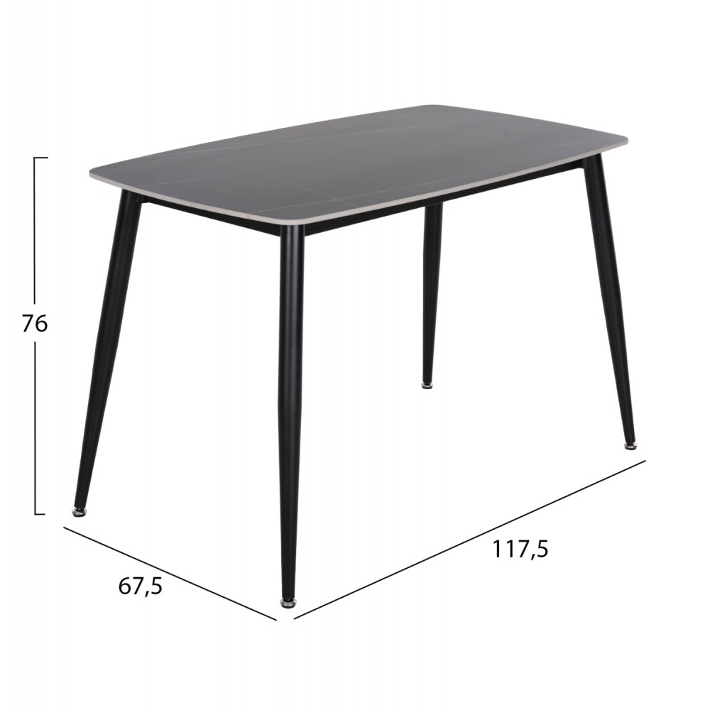 ΤΡΑΠΕΖΙ RAVEN HM9854.02 ΚΕΡΑΜΙΚΟ TOP ΜΑΥΡΟ ΜΑΡΜΑΡΟ-ΜΑΥΡΟ ΜΕΤΑΛΛΟ 120x70x73Υεκ.