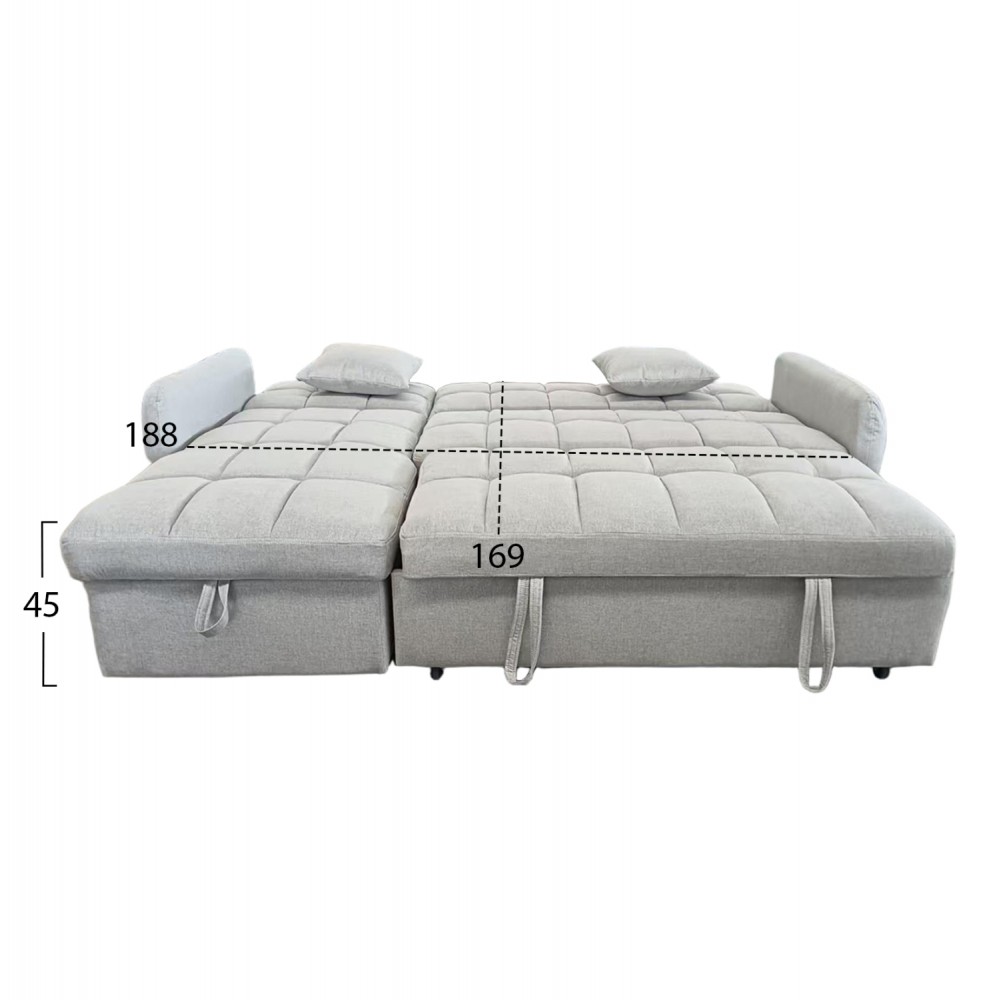 ΓΩΝΙΑΚΟΣ ΚΑΝΑΠΕΣ-ΚΡΕΒΑΤΙ ΑΝΑΣΤΡΕΨΙΜΟΣ NEZU HM3294.02 ΜΠΕΖ ΥΦΑΣΜΑ 210x140x78Υεκ.