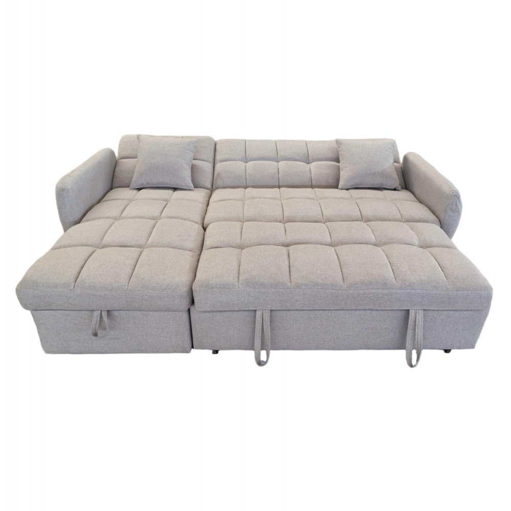 ΓΩΝΙΑΚΟΣ ΚΑΝΑΠΕΣ-ΚΡΕΒΑΤΙ ΑΝΑΣΤΡΕΨΙΜΟΣ NEZU HM3294.02 ΜΠΕΖ ΥΦΑΣΜΑ 210x140x78Υεκ.