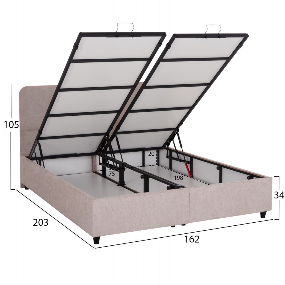 ΚΡΕΒΑΤΙ ΜΕ ΑΠΟΘ.ΧΩΡΟ DOLORES HM631.32 ΜΠΕΖ ΥΦΑΣΜΑ- ΓΙΑ ΣΤΡΩΜΑ 160x200εκ