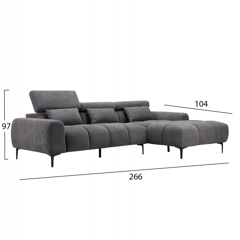 ΚΑΝΑΠΕΣ ΔΕΞΙΑ ΓΩΝΙΑ DIVYA HM3267.02R ΣΥΝΘ.SUEDE ΓΚΡΙ 264x175x99Υεκ.