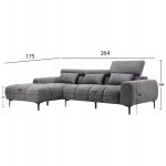 ΚΑΝΑΠΕΣ ΑΡΙΣΤΕΡΗ ΓΩΝΙΑ DIVYA HM3267.12L ΓΚΡΙ ΥΦΑΣΜΑ 264x175x99Υεκ.
