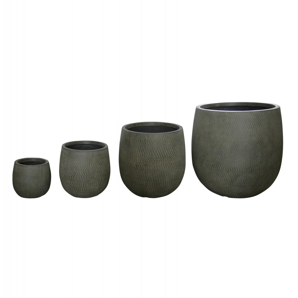 ΣΕΤ 4ΤΜΧ ΓΛΑΣΤΡΕΣ ΣΤΡΟΓΓΥΛΕΣ GARDENER HM4726 FIBERCLAY ΓΚΡΙΖΟΠΡΑΣΙΝΟ Φ52x55Υεκ