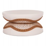 ΤΡΑΠΕΖΙ ΣΑΛΟΝΙΟΥ ANNA HM18157.02 FIBER CEMENT ΛΕΥΚΟ-ΦΥΣΙΚΟ RATTAN--Φ92x44.5Υεκ