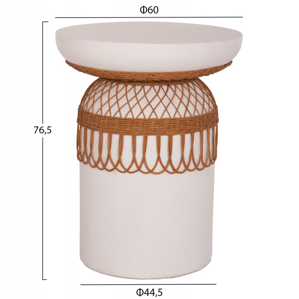 ΒΟΗΘΗΤΙΚΟ ΤΡΑΠΕΖΙ PRILEP HM18159.02 FIBER CEMENT ΛΕΥΚΟ & RATTAN--Φ60x76,5Υεκ
