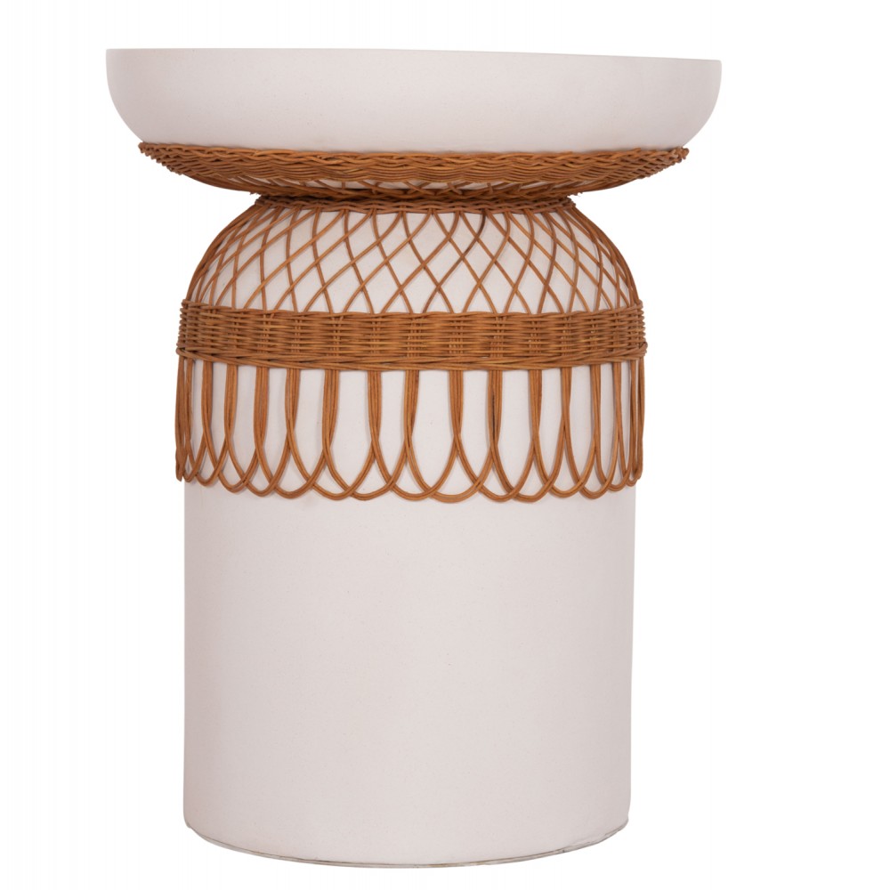 ΒΟΗΘΗΤΙΚΟ ΤΡΑΠΕΖΙ PRILEP HM18159.02 FIBER CEMENT ΛΕΥΚΟ & RATTAN--Φ60x76,5Υεκ