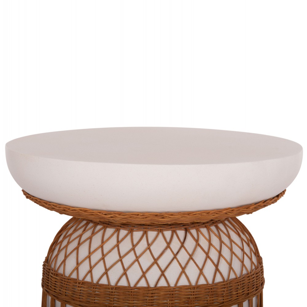 ΒΟΗΘΗΤΙΚΟ ΤΡΑΠΕΖΙ PRILEP HM18159.02 FIBER CEMENT ΛΕΥΚΟ & RATTAN--Φ60x76,5Υεκ