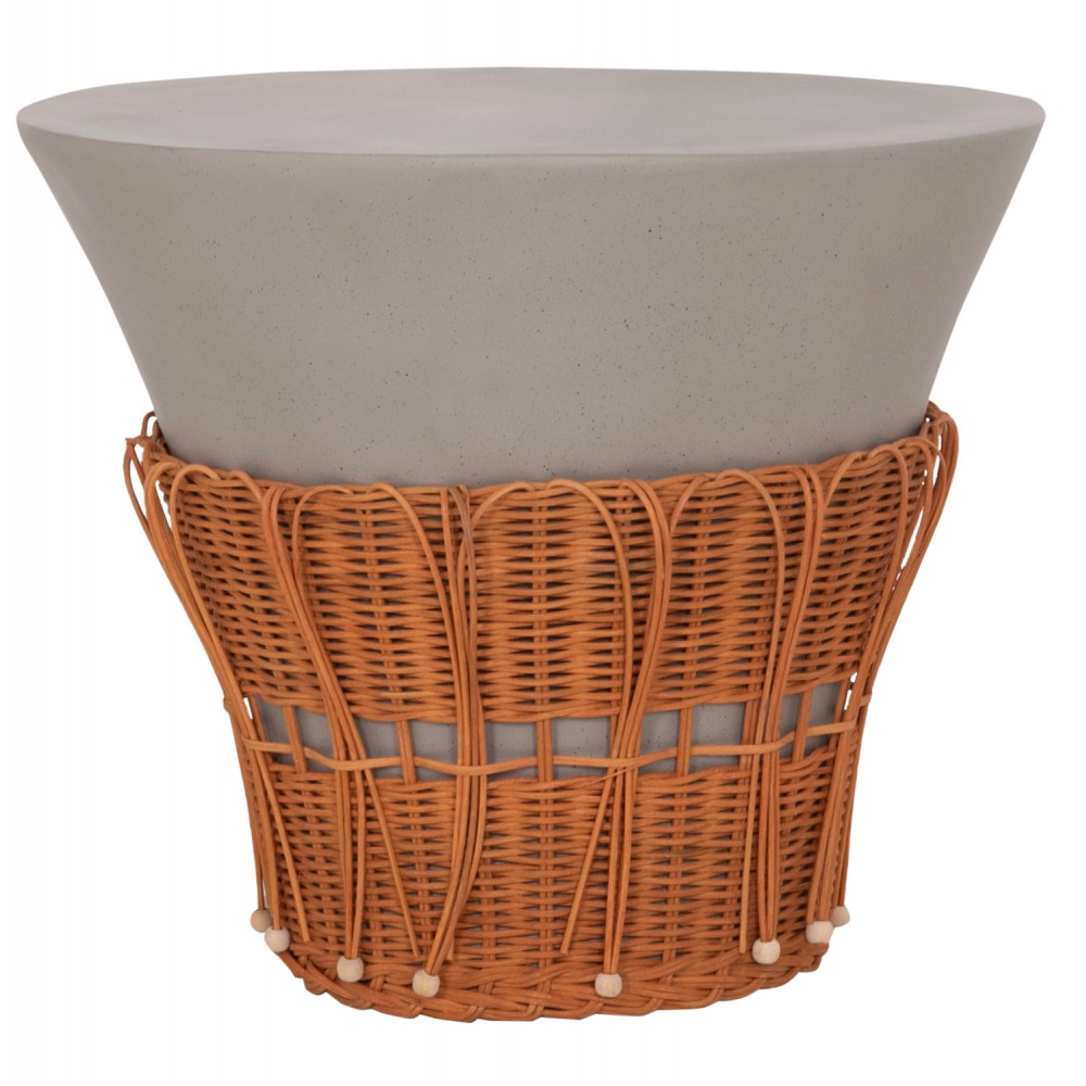 ΤΡΑΠΕΖΙ ΣΑΛΟΝΙΟΥ PERRAL HM18164.03L FIBER CEMENT ΓΚΡΙ-ΦΥΣΙΚΟ RATTAN--Φ55x45Υεκ