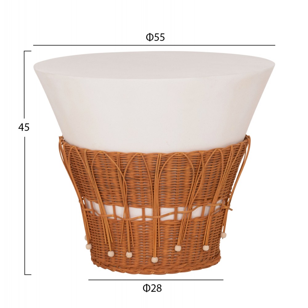 ΤΡΑΠΕΖΙ ΣΑΛΟΝΙΟΥ PERRAL HM18164.02L FIBER CEMENT ΛΕΥΚΟ-ΦΥΣΙΚΟ RATTAN--Φ55x45Υεκ