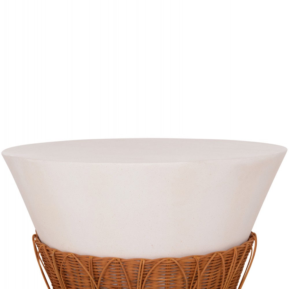 ΤΡΑΠΕΖΙ ΣΑΛΟΝΙΟΥ PERRAL HM18164.02L FIBER CEMENT ΛΕΥΚΟ-ΦΥΣΙΚΟ RATTAN--Φ55x45Υεκ