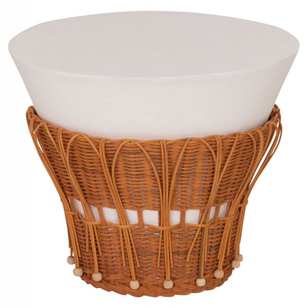 ΤΡΑΠΕΖΙ ΒΟΗΘΗΤΙΚΟ PERRAL HM18164.02S FIBER CEMENT ΛΕΥΚΟ-ΦΥΣΙΚΟ RATTAN--Φ42x36Υεκ